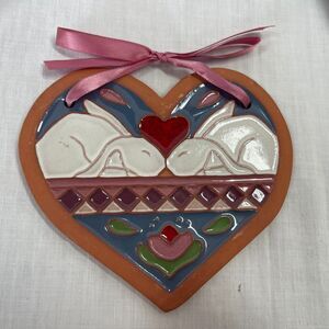 Cindy Wallace Ceramic Heart with Bunnies 1989